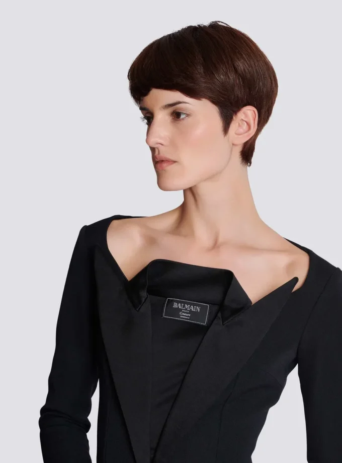 Open neck double-collar tailored mini dress Open neck double-collar tailored mini dress
