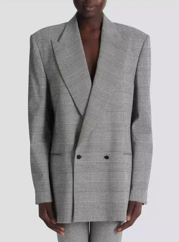 Oversized jacket in Prince of Wales jacquard Oversized jacket in Prince of Wales jacquard