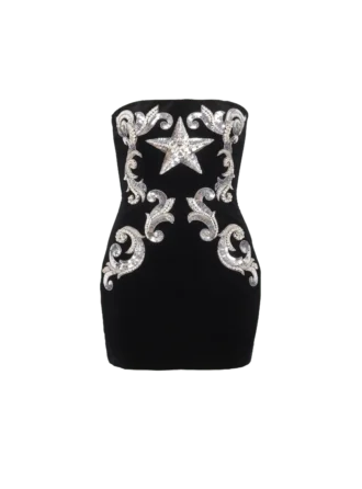 Paisley embroidered strapless dress