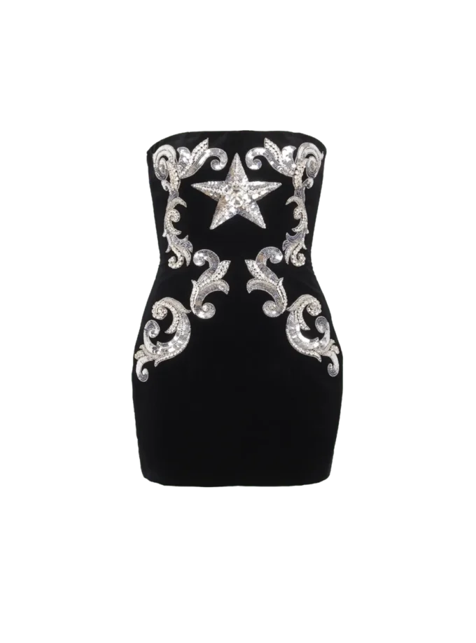Paisley embroidered strapless dress Paisley embroidered strapless dress