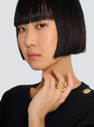 PB 3D rhinestone cube ring