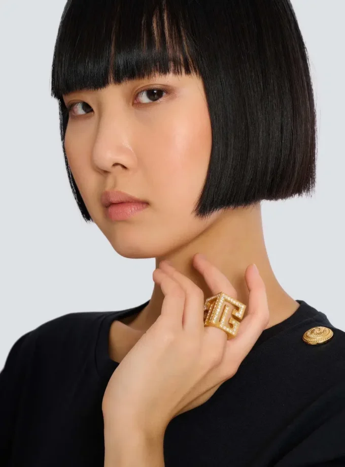 PB 3D rhinestone cube ring