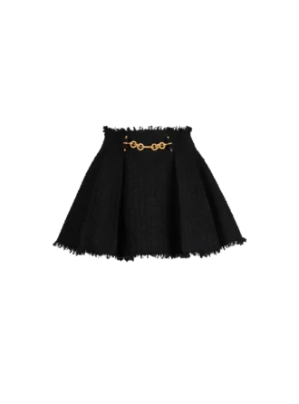 Pleated flared tweed skirt