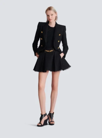 Pleated flared tweed skirt