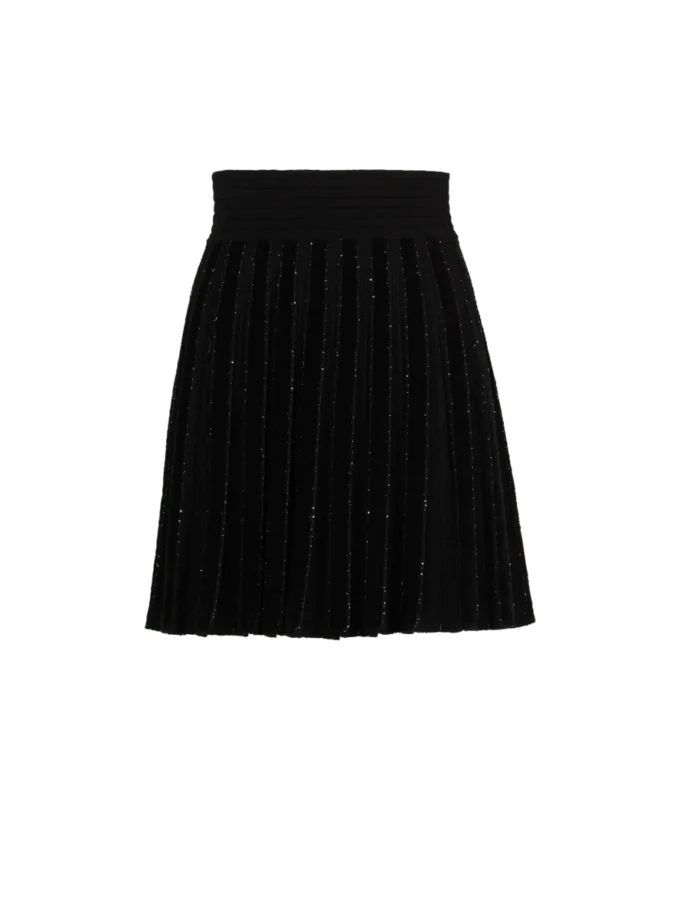 Pleated glitter knit skirt