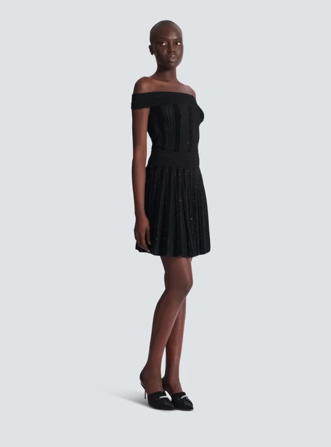 Pleated glitter knit skirt