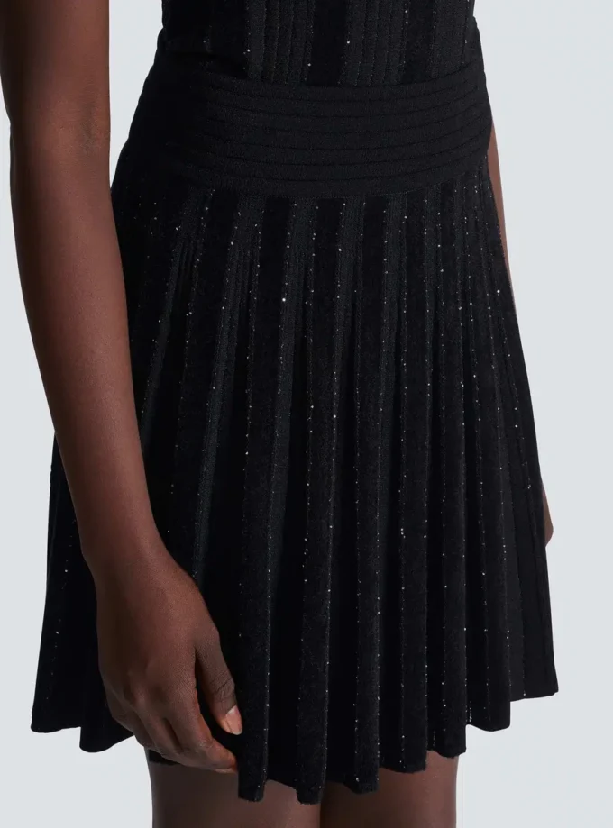 Pleated glitter knit skirt