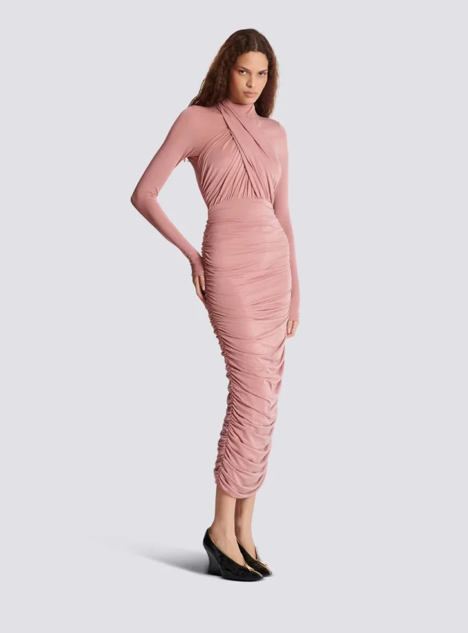 Pleated jersey midi dress