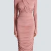 Pleated jersey midi dress
