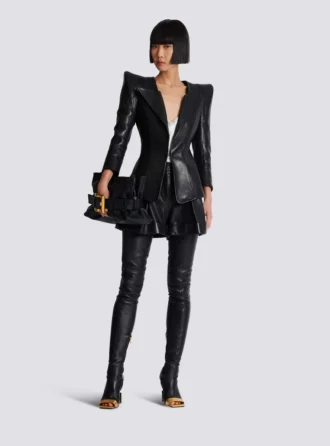 Pleated lambskin shorts