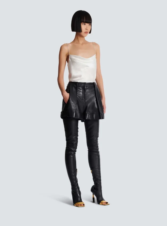 Pleated lambskin shorts Pleated lambskin shorts