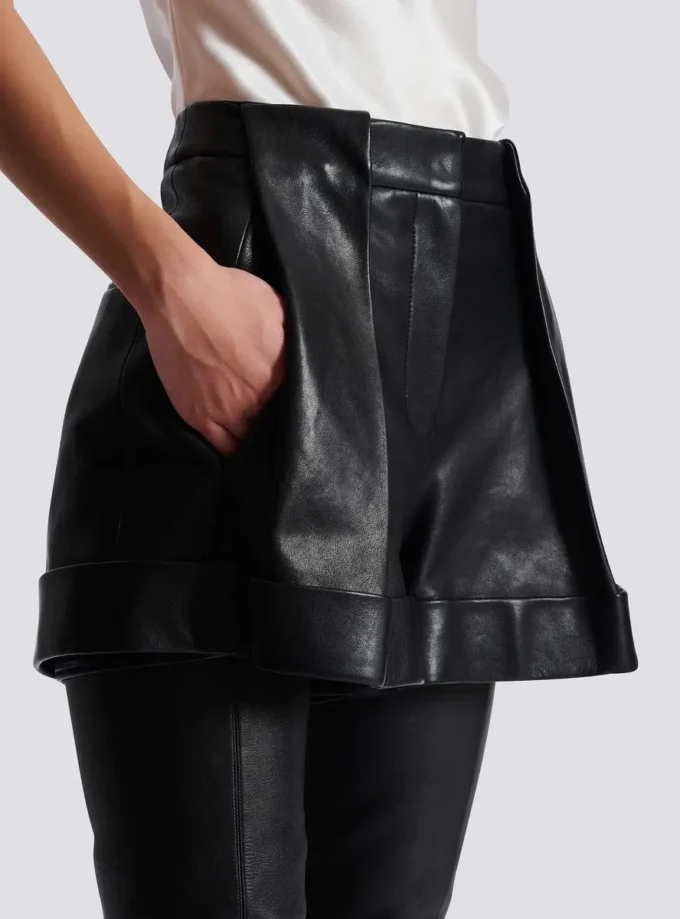 Pleated lambskin shorts Pleated lambskin shorts