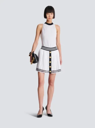Pleated monogrammed knit skirt