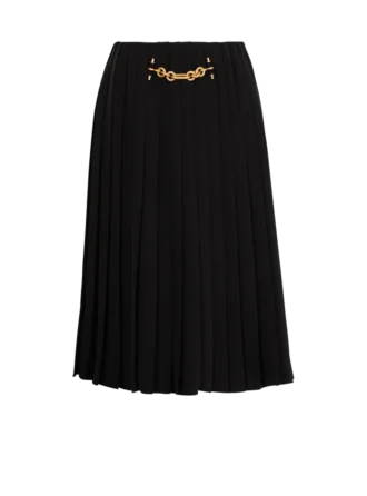 Pleated silk midi skirt with embellished detail