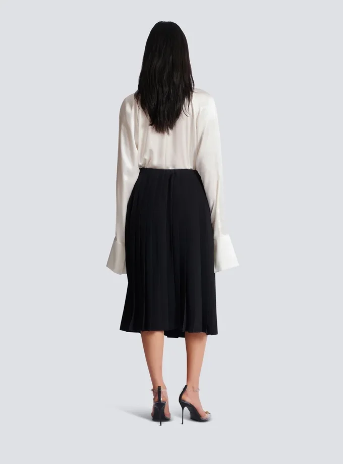 Pleated silk midi skirt with embellished detail