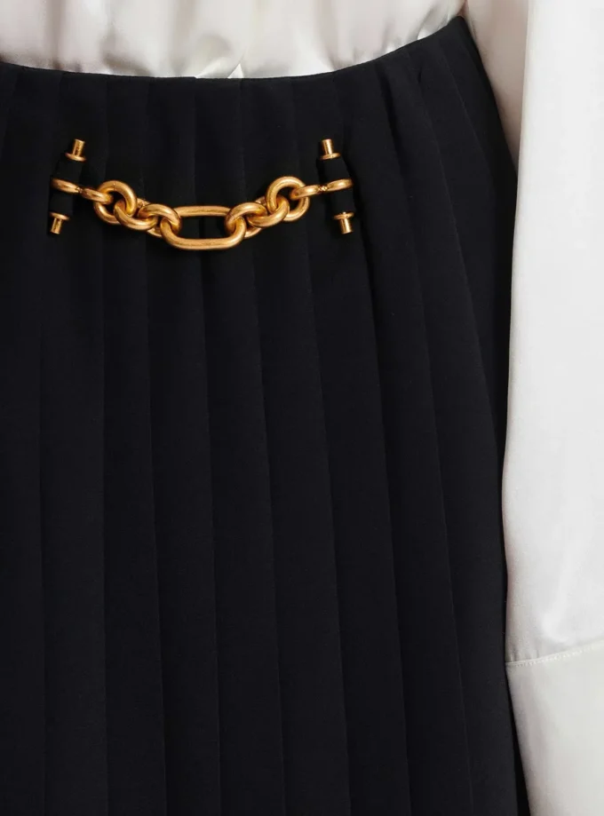 Pleated silk midi skirt with embellished detail