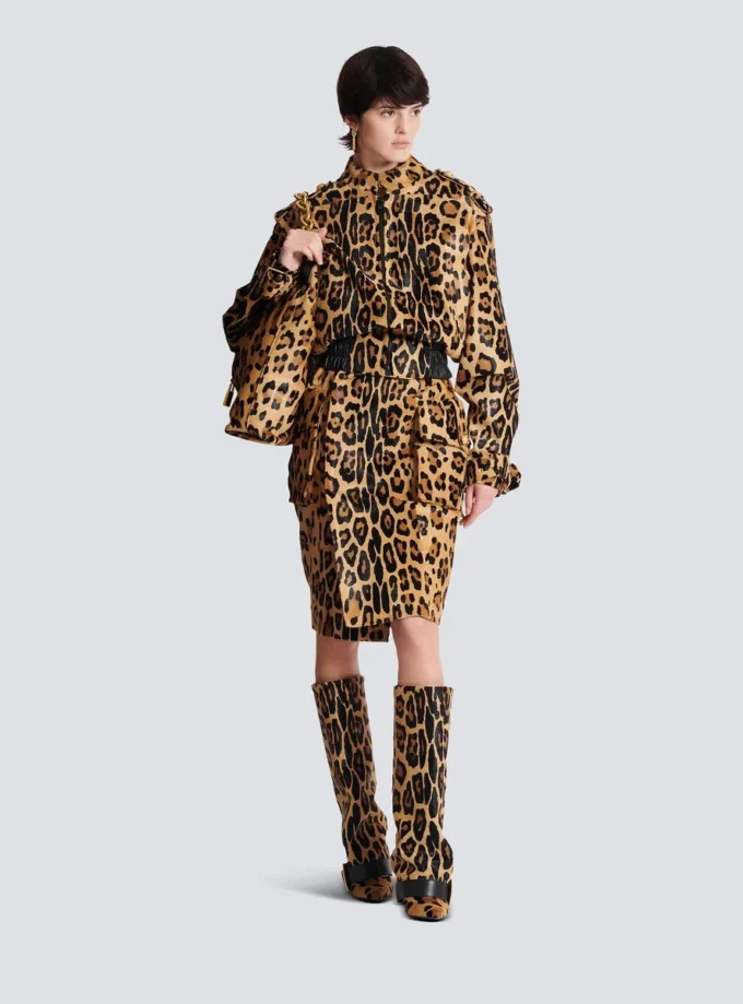 Ponyskin-style leather bomber jacket with leopard pattern Ponyskin-style leather bomber jacket with leopard pattern