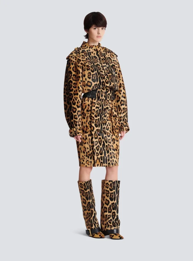 Ponyskin-style leather bomber jacket with leopard pattern Ponyskin-style leather bomber jacket with leopard pattern