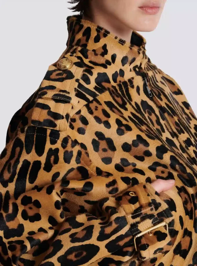 Ponyskin-style leather bomber jacket with leopard pattern Ponyskin-style leather bomber jacket with leopard pattern