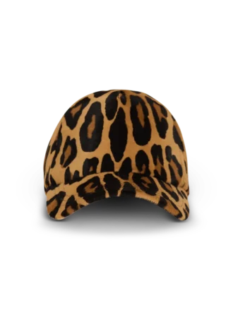 Ponyskin-style leather cap with leopard pattern Ponyskin-style leather cap with leopard pattern