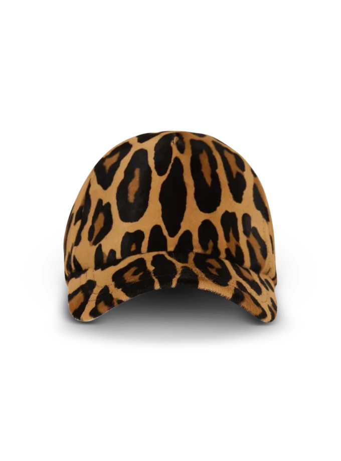 Ponyskin-style leather cap with leopard pattern
