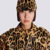 Ponyskin-style leather cap with leopard pattern