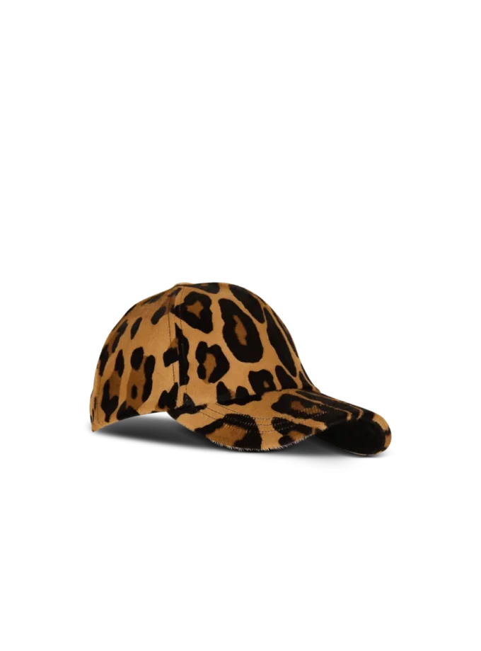 Ponyskin-style leather cap with leopard pattern