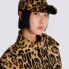 Ponyskin-style leather cap with leopard pattern