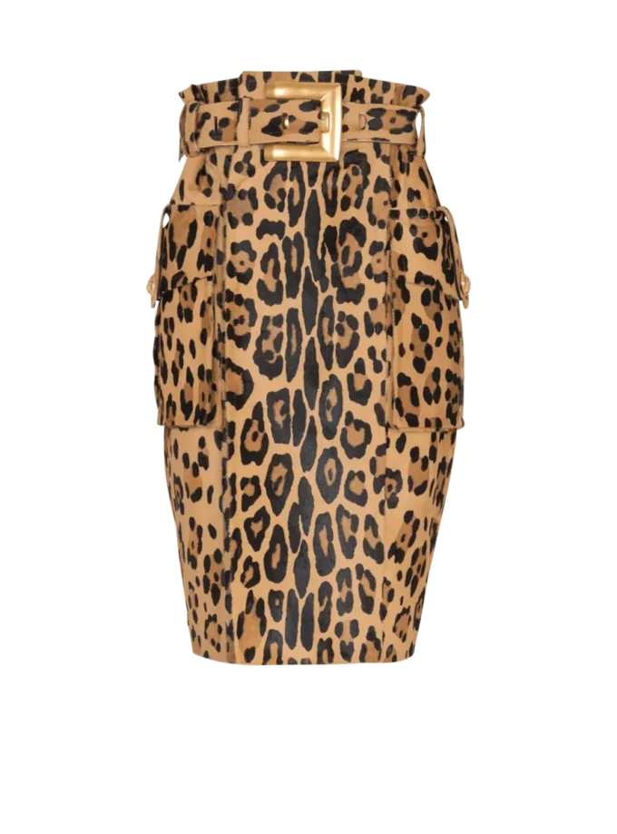 Ponyskin-style leather midi skirt with leopard pattern Ponyskin-style leather midi skirt with leopard pattern