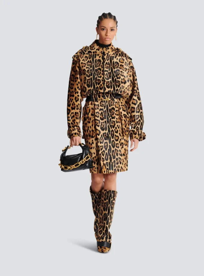 Ponyskin-style leather midi skirt with leopard pattern Ponyskin-style leather midi skirt with leopard pattern