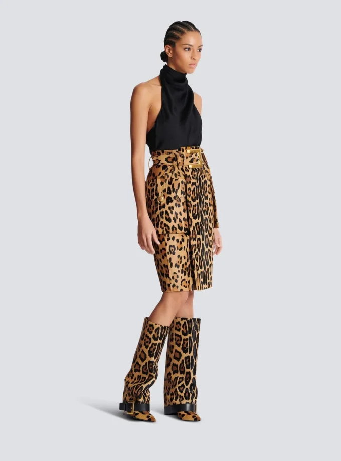Ponyskin-style leather midi skirt with leopard pattern Ponyskin-style leather midi skirt with leopard pattern