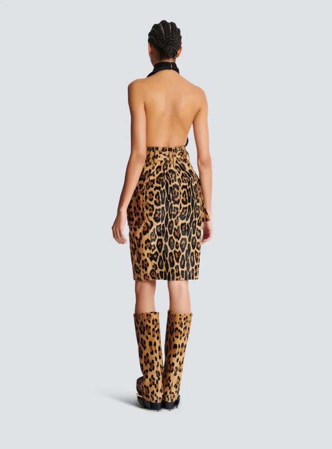 Ponyskin-style leather midi skirt with leopard pattern Ponyskin-style leather midi skirt with leopard pattern