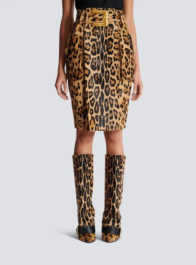 Ponyskin-style leather midi skirt with leopard pattern Ponyskin-style leather midi skirt with leopard pattern
