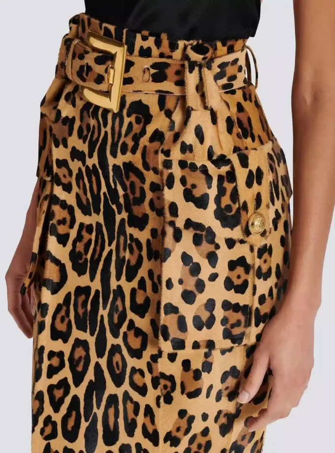 Ponyskin-style leather midi skirt with leopard pattern Ponyskin-style leather midi skirt with leopard pattern