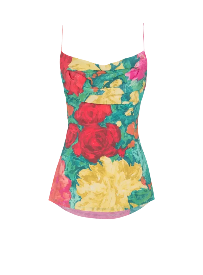 Printed crepe de Chine top with thin straps