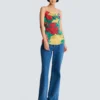 Printed crepe de Chine top with thin straps