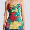 Printed crepe de Chine top with thin straps