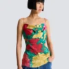 Printed crepe de Chine top with thin straps