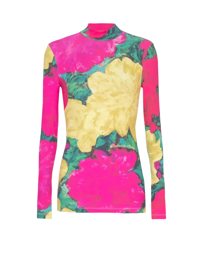 Printed high-neck top