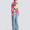 Printed high-neck top