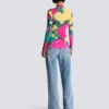 Printed high-neck top