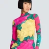 Printed high-neck top