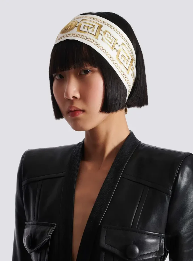Printed silk bandana with Balmain Chains pattern