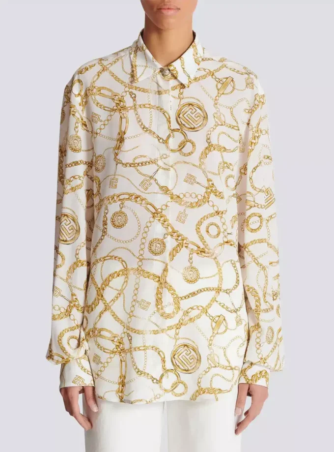 Printed silk shirt with Balmain Chains pattern