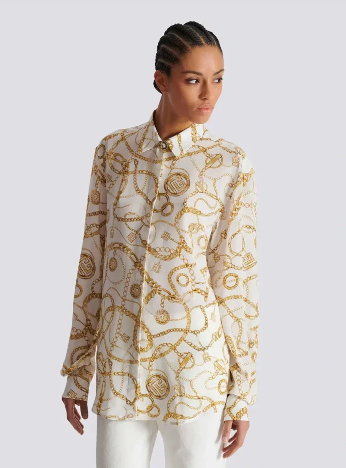 Printed silk shirt with Balmain Chains pattern