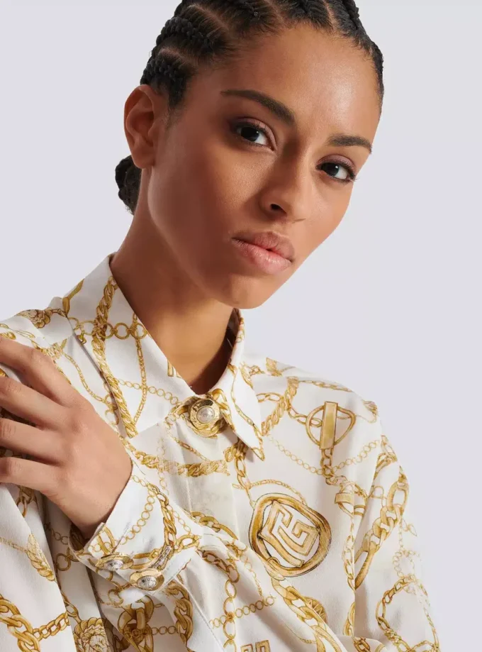 Printed silk shirt with Balmain Chains pattern
