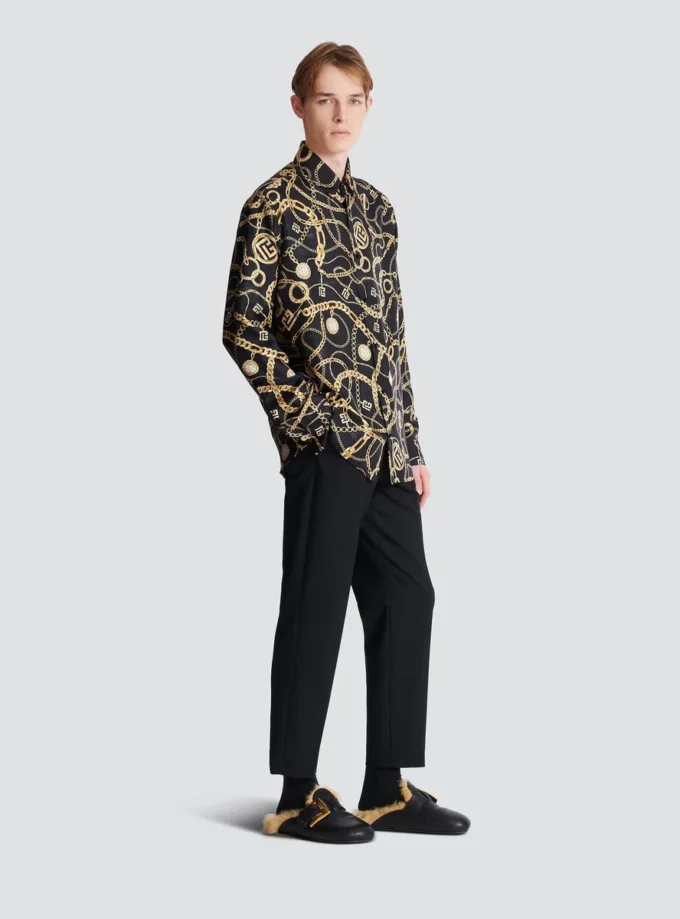 Printed silk shirt with Chaînes pattern Printed silk shirt with Chaînes pattern