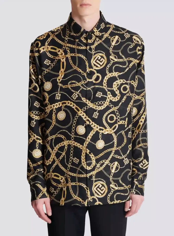 Printed silk shirt with Chaînes pattern Printed silk shirt with Chaînes pattern