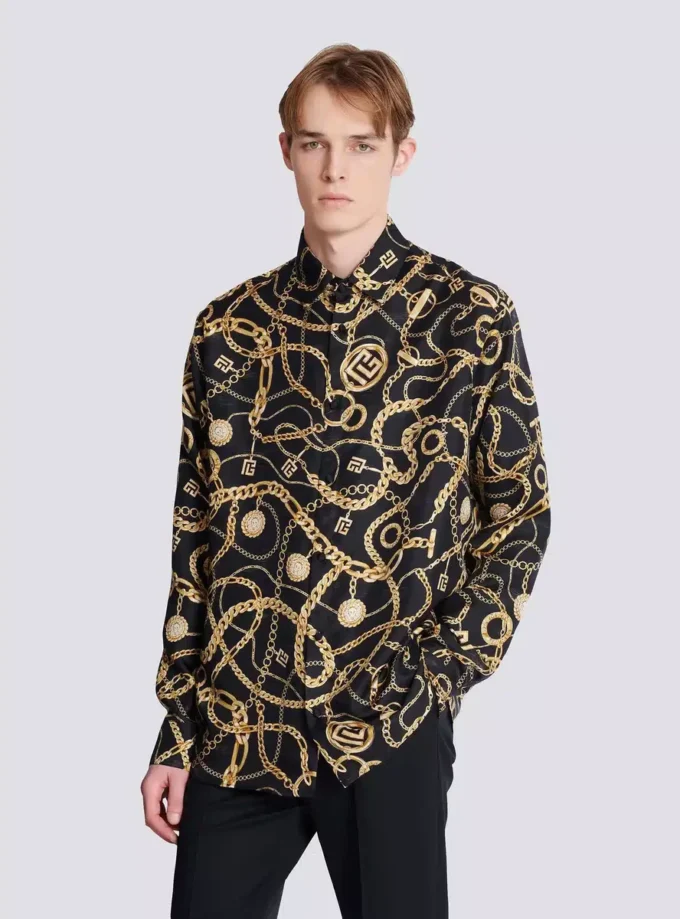 Printed silk shirt with Chaînes pattern Printed silk shirt with Chaînes pattern