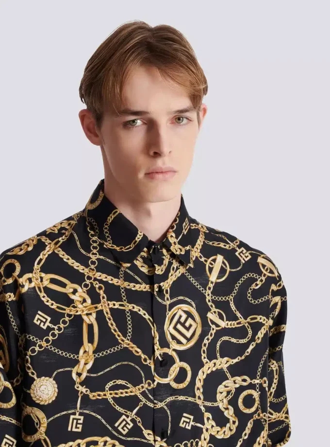 Printed silk shirt with Chaînes pattern Printed silk shirt with Chaînes pattern
